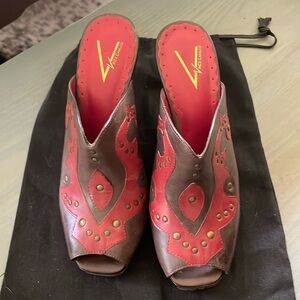 Vintage Vince Camuto Western Peep Toe Mules
